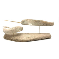 Nauyat Nunavut Inuit Whalebone Carving --Two Narwahl on Base