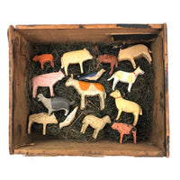 Box of Antique Erzgebirge Wooden Farm Animals