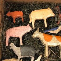 Box of Antique Erzgebirge Wooden Farm Animals