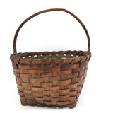 New England Antique Splint Basket with Carved Wood Handle