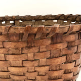 New England Antique Splint Basket with Carved Wood Handle