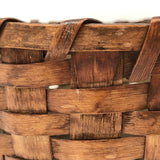 New England Antique Splint Basket with Carved Wood Handle