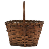 New England Antique Splint Basket with Carved Wood Handle