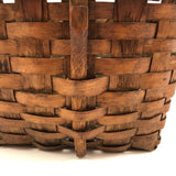 New England Antique Splint Basket with Carved Wood Handle
