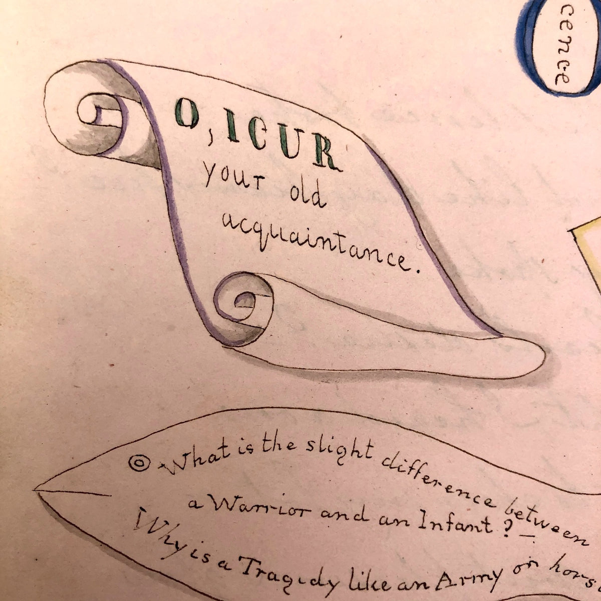 Antique Ink and Watercolor Rebus Riddle Drawing with Poem on Reverse ...