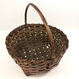 New England Antique Splint Basket with Carved Wood Handle