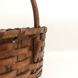 New England Antique Splint Basket with Carved Wood Handle