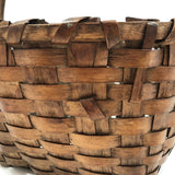 New England Antique Splint Basket with Carved Wood Handle