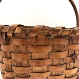 New England Antique Splint Basket with Carved Wood Handle