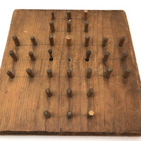 Old Handmade Peg Solitaire Board with Carved Pegs