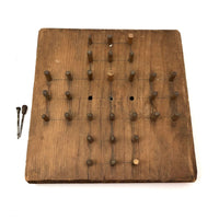 Old Handmade Peg Solitaire Board with Carved Pegs