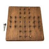 Old Handmade Peg Solitaire Board with Carved Pegs