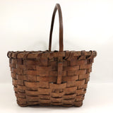 New England Antique Splint Basket with Carved Wood Handle