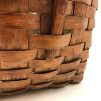 New England Antique Splint Basket with Carved Wood Handle