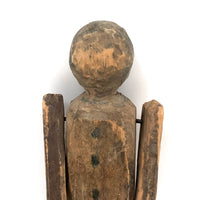 Antique Carved, Jointed Figure with Hand-drawn Face and Button Front