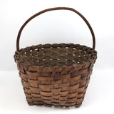 New England Antique Splint Basket with Carved Wood Handle