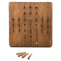 Old Handmade Peg Solitaire Board with Carved Pegs
