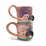 Hand-painted Elaine Bolz Studio Pottery Flamingo Mugs, c. 1980s, A Pair
