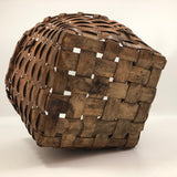 New England Antique Splint Basket with Carved Wood Handle