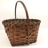 New England Antique Splint Basket with Carved Wood Handle