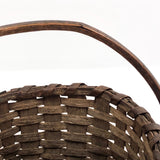New England Antique Splint Basket with Carved Wood Handle