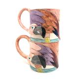 Hand-painted Elaine Bolz Studio Pottery Flamingo Mugs, c. 1980s, A Pair