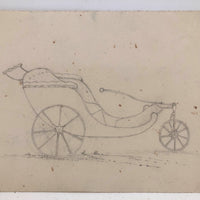 Antique Graphite Drawing of Victorian Three Wheeled Invalid Carriage