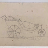 Antique Graphite Drawing of Victorian Three Wheeled Invalid Carriage