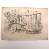 F. Barber 19th Century British Pencil Drawing "Deer in the Underbrush"
