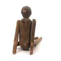 Antique Carved, Jointed Figure with Hand-drawn Face and Button Front