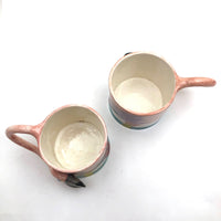 Hand-painted Elaine Bolz Studio Pottery Flamingo Mugs, c. 1980s, A Pair