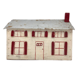 Wooden Folk Art House with Tin Roof and Red Shutters