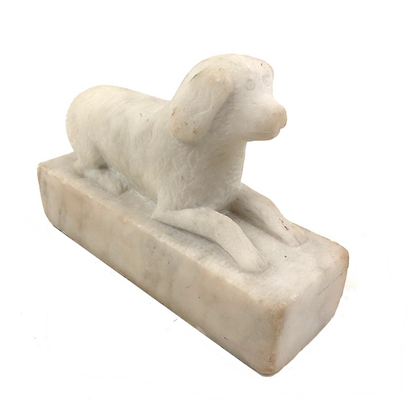 Wonderful Carved Marble Folk Art Dog with Very Sweet Face