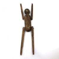 Antique Carved, Jointed Figure with Hand-drawn Face and Button Front