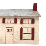 Wooden Folk Art House with Tin Roof and Red Shutters