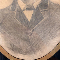 Antique Pencil Drawn Portrait of Handsome Young Man with Eglomise Frame