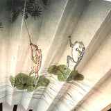 Wonderful Antique Hand-painted, Double Side Fan with Frogs, Moon, Owl, Origami