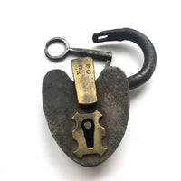 Great Antique D.M. & Co. Heart-shaped Smokehouse Padlock with Key