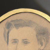 Antique Pencil Drawn Portrait of Handsome Young Man with Eglomise Frame