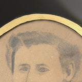 Antique Pencil Drawn Portrait of Handsome Young Man with Eglomise Frame
