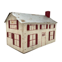 Wooden Folk Art House with Tin Roof and Red Shutters