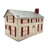 Wooden Folk Art House with Tin Roof and Red Shutters