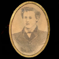 Antique Pencil Drawn Portrait of Handsome Young Man with Eglomise Frame