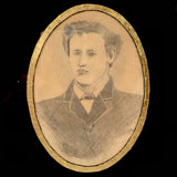 Antique Pencil Drawn Portrait of Handsome Young Man with Eglomise Frame