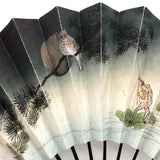 Wonderful Antique Hand-painted, Double Side Fan with Frogs, Moon, Owl, Origami