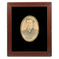 Antique Pencil Drawn Portrait of Handsome Young Man with Eglomise Frame