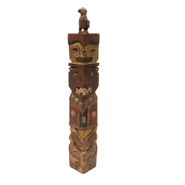 Fantastic Large (21" Tall) 1930s Boy Scout Carved Polychrome Totem Pole