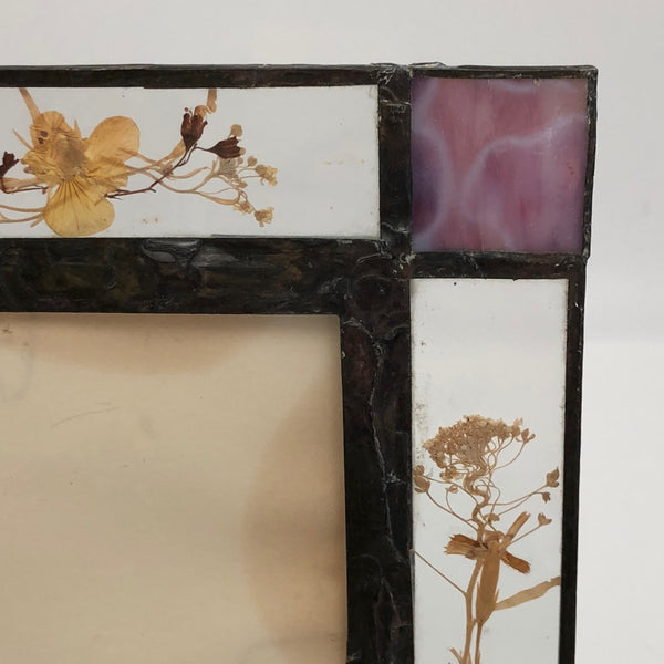 Vtg Carr Leaded Glass Picture Photo Frame Dried Press Flowers