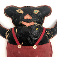 Fantastic Old Folk Art Oil Cloth Black Cat with Whiskers and Trousers