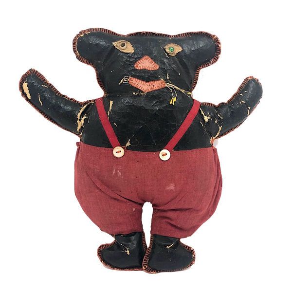 Fantastic Old Folk Art Oil Cloth Black Cat with Whiskers and Trousers